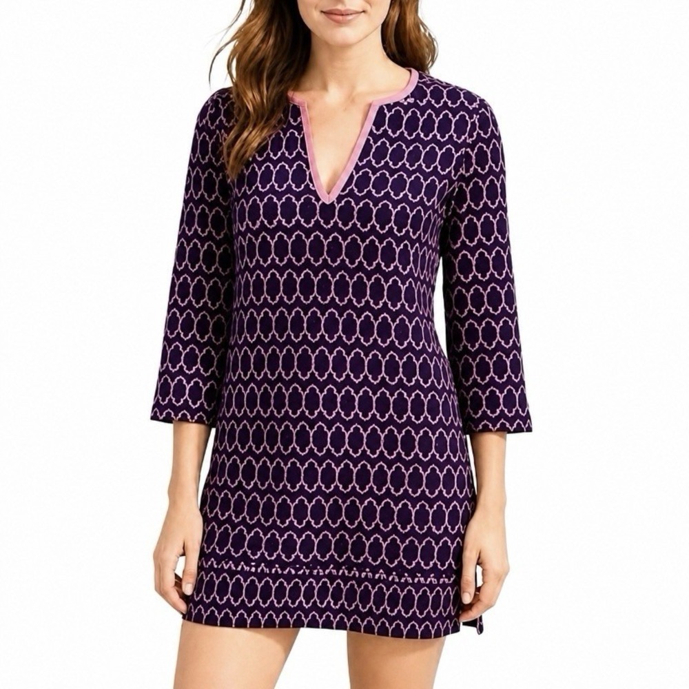 J.‎ Crew Tunic V-Neck Quarter Sleeve Cover Up Dress Navy Blue & Coral Pink XS
